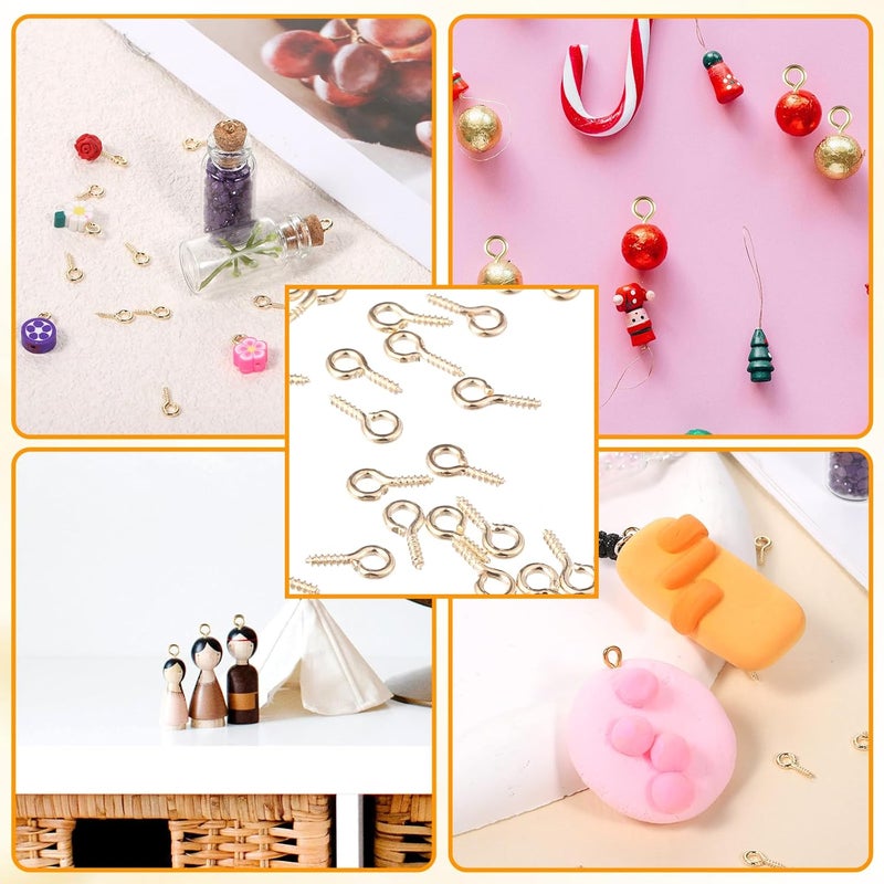 Jeffdad 300Pcs Small Screw Eye Pins, Eye Pins for Jewelry Making, Eye Hooks Mini Eye Screws for Crafts, Charms, Jewelry Keychain Making (Gold) - Image 5